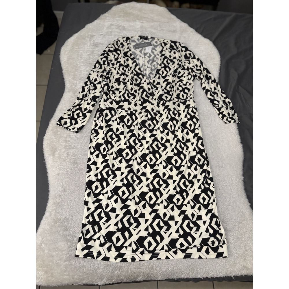 New Lane Bryant Women's Black White Geometric Wrap Style Midi Dress Plus 22/24